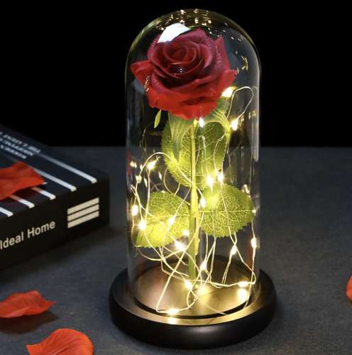 LED-es örök rózsa üvegben - dekor lámpa díszdobozban (BBJ)