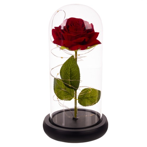 LED-es örök rózsa üvegben - dekor lámpa díszdobozban (BBJ)