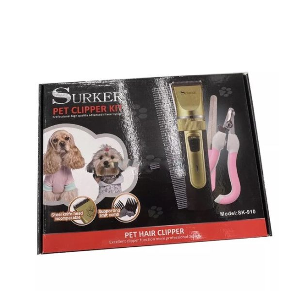Surker SK-910 csendes működésű, akkumulátoros kisállatszőr nyíró készülék - 3-6-9-12 mm cserélhető fejekkel (BBV) (BBL)