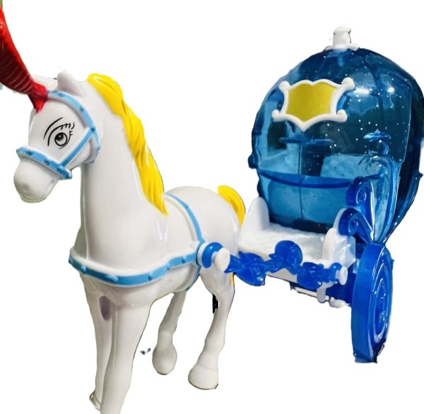 Mesebeli zenélő hintó - fehér lóval herceggel és hercegnővel (BBMJ)