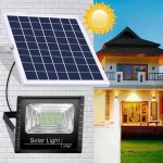 Garázsba, eresz alá, teraszra is felszerelhető napelemes lámpa - 100W kültéri LED reflektor különálló szolár panellel és állítható dőlésszöggel (BBV)