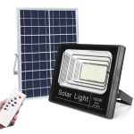 Garázsba, eresz alá, teraszra is felszerelhető napelemes lámpa - 100W kültéri LED reflektor különálló szolár panellel és állítható dőlésszöggel (BBV)