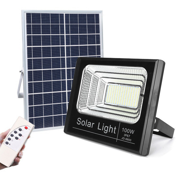 Garázsba, eresz alá, teraszra is felszerelhető napelemes lámpa - 100W kültéri LED reflektor különálló szolár panellel és állítható dőlésszöggel (BBV)