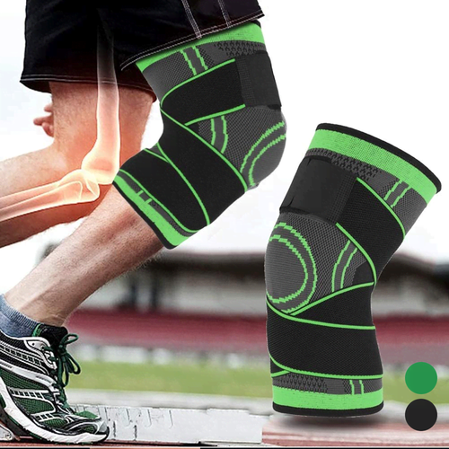 Kompressziós térdrögzítő állítható pántokkal sportoláshoz és térdfájdalmak ellen – zöld-fekete - L (BBM) (BBKM)