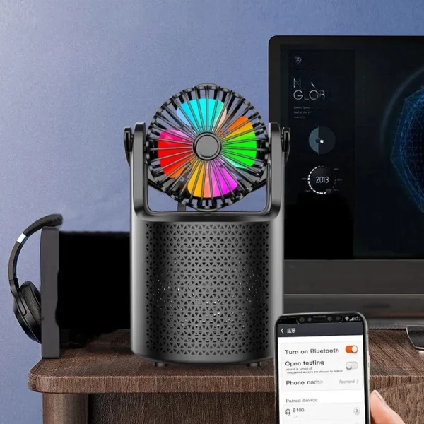 ZQS-1440 Bluetooth hangszóró 1500mAh akkumulátorral és RBG fényekkel a nyári bulikhoz - 2in1 hangszóró és mini ventilátor (BBV)
