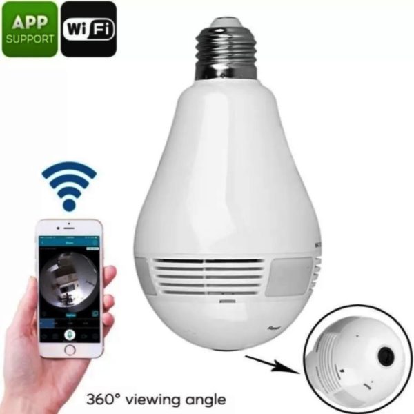 1+1 360°-os villanykörtébe rejtett, éjjellátó, mozgásérzékelő, Wifi-s panoráma kamera (BBV)