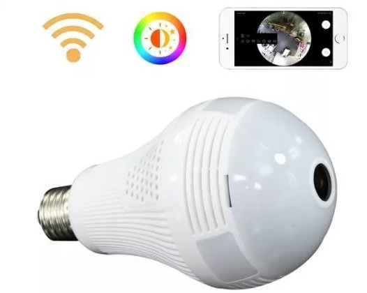 1+1 360°-os villanykörtébe rejtett, éjjellátó, mozgásérzékelő, Wifi-s panoráma kamera (BBV)