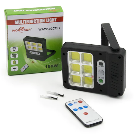 Worthair WA22-02 napelemes kültéri lámpa 72 LED-del, távirányítóval és mozgásérzékelővel – 180W (BBV)
