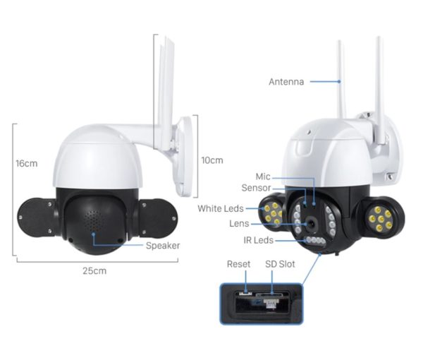 Vezeték nélküli VRT-C28 Wifi Smart kültéri, éjjellátó, vízálló kamera - távolról vezérelhető (BBV)