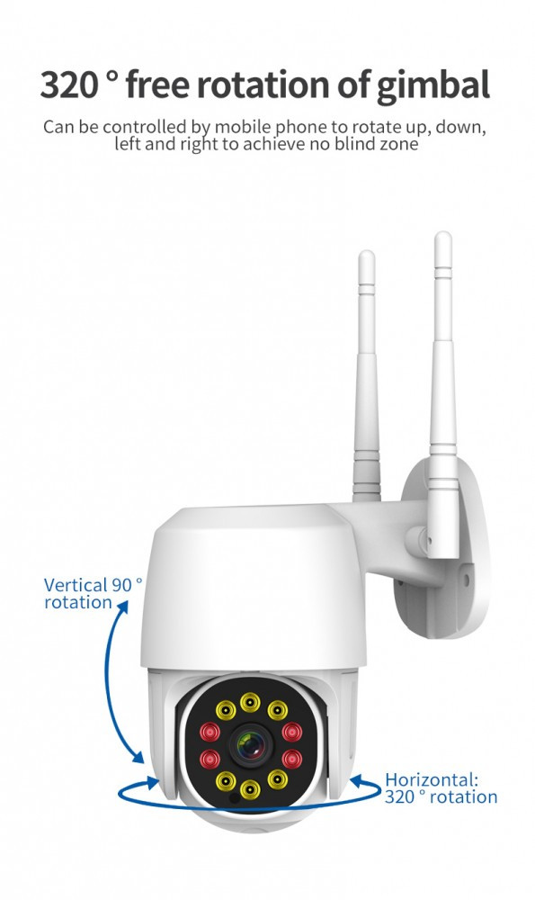 1+1 Vízálló smart wifi IP kamera kül-, és beltérre - 320 fokban elforgatható (BBV)