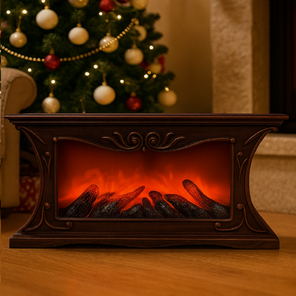 LED dekoratív díszkandalló lángeffekttel – valósághű lánghatású hangulatfény, 23×45cm -barna SP-90 (BBD)