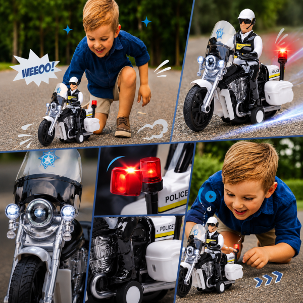 Rendőrségi játék motorkerékpár – 23 cm-es motor fény- és hangeffektekkel, realisztikus rendőr jármű gyerekeknek WY430A (BBJ)