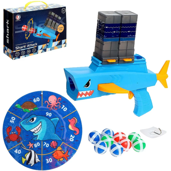 Shark attack – ragadós golyós célbalövő játék gyerekeknek darts táblával, beltéri szórakozáshoz (BBJ)