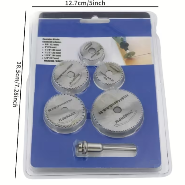 6 db-os, fúrógépre csatlakoztatható mini vágókorong készlet fémhez, fához, műanyaghoz - 22, 25, 32, 35 és 44 mm-es fűrésztárcsákkal (BBKM) (BBD)