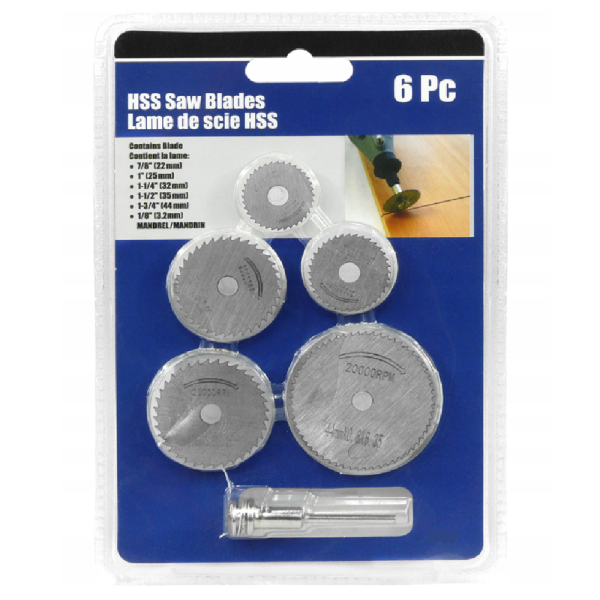 6 db-os, fúrógépre csatlakoztatható mini vágókorong készlet fémhez, fához, műanyaghoz - 22, 25, 32, 35 és 44 mm-es fűrésztárcsákkal (BBKM) (BBD)