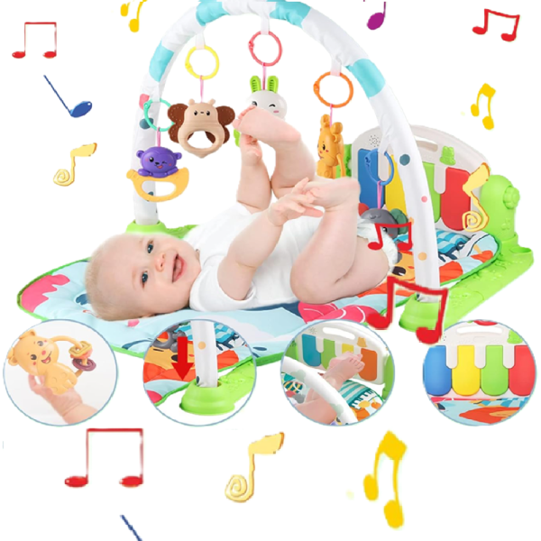 Piano Fitness baba játszószőnyeg - állatos csörgőkkel, hang-, és fényhatásokkal, altatózenével - Zöld (BBJ)