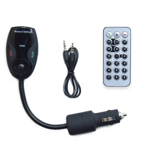 610S Bluetooth autós FM transzmitter MP3 lejátszóhoz, kihangosítóval és távirányítóval, flexibilis kivitel (BBV)