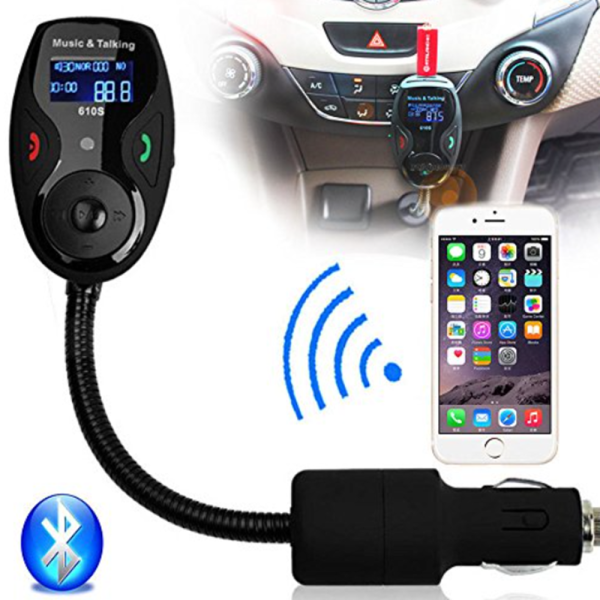 610S Bluetooth autós FM transzmitter MP3 lejátszóhoz, kihangosítóval és távirányítóval, flexibilis kivitel (BBV)