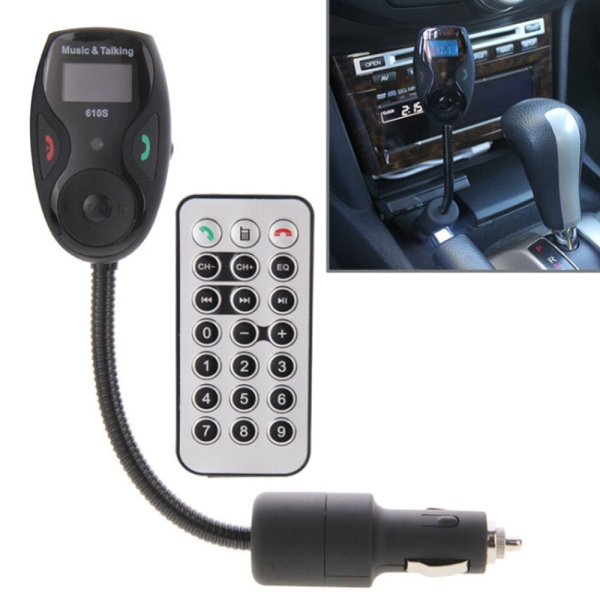 610S Bluetooth autós FM transzmitter MP3 lejátszóhoz, kihangosítóval és távirányítóval, flexibilis kivitel (BBV)