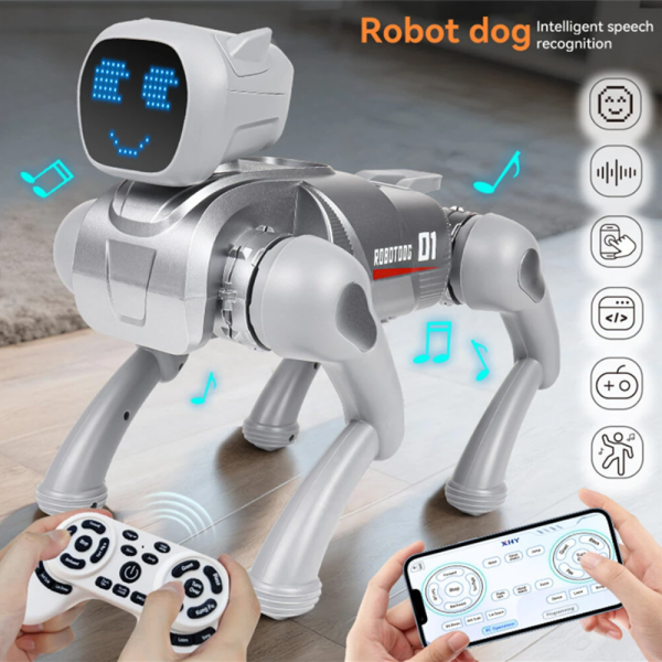 CyberMancs intelligens robot kutya változó arckifejezéssel – 2.4GHz interaktív AI játék Bluetooth és app vezérléssel, 31×16,5×23,5 cm (THM)