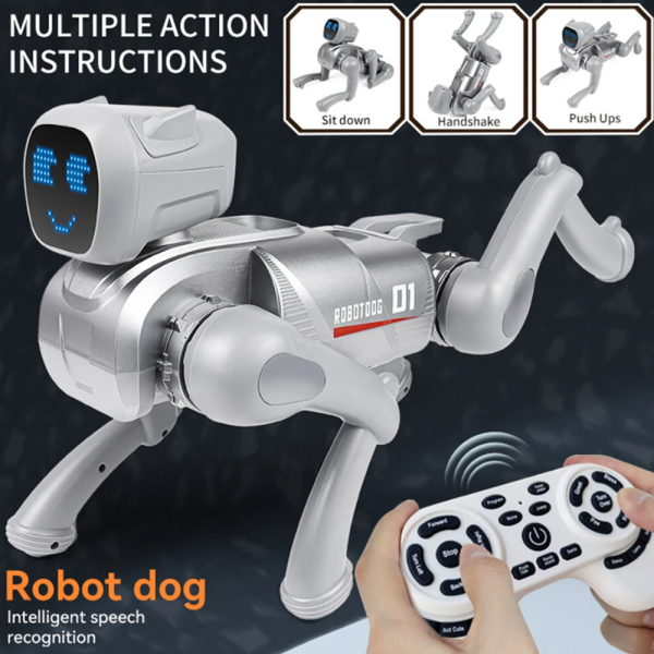 CyberMancs intelligens robot kutya változó arckifejezéssel – 2.4GHz interaktív AI játék Bluetooth és app vezérléssel, 31×16,5×23,5 cm (THM)