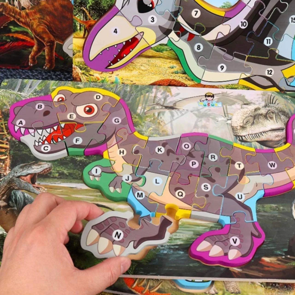 Fa t-rex dinoszaurusz puzzle, 10 db oktató játék kisgyerekeknek (BBMJ)