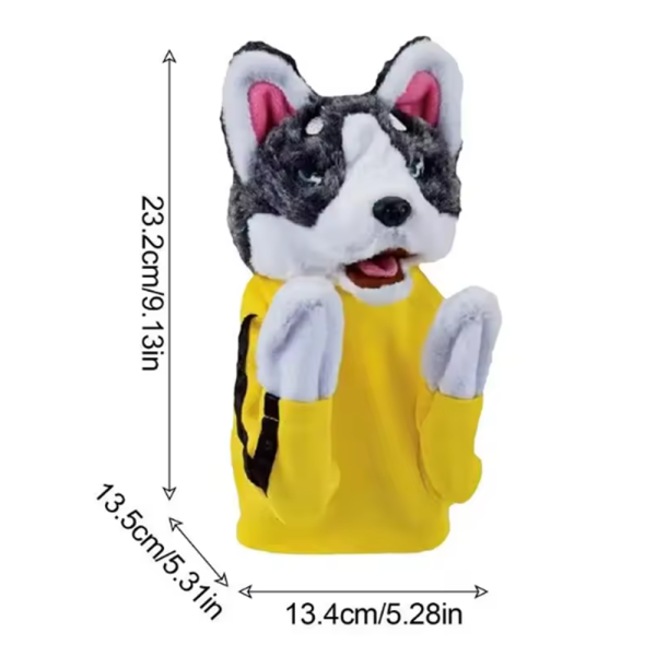 Interaktív kung fu husky plüss kesztyűbáb – hangot adó bokszoló kutya kézi báb gyerekjátéknak (BBJ)