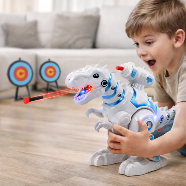 NeoRex Battle interaktív robot dínó – harcoló, darts kilövő, fény- és hanghatásos - fehér, 22,5×15,5×9cm (BBJ)