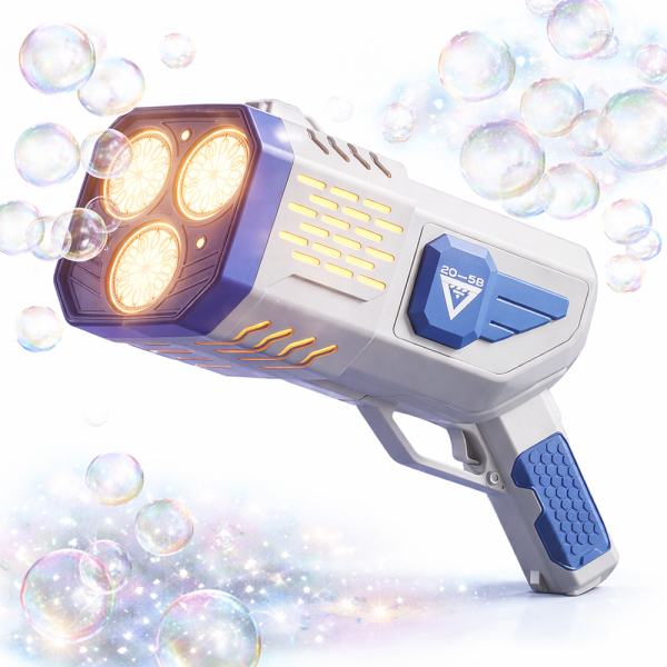 Bubble Gun 36 lyukú LED buborékfújó pisztoly – automata szappanbuborék gép gyerekeknek, kék – 2026 egyik legkeresettebb játéka (BBJ)