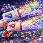 Bubble Gun 36 lyukú LED buborékfújó pisztoly – automata szappanbuborék gép gyerekeknek, kék – 2026 egyik legkeresettebb játéka (BBJ)