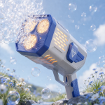 Bubble Gun 36 lyukú LED buborékfújó pisztoly – automata szappanbuborék gép gyerekeknek, kék – 2026 egyik legkeresettebb játéka (BBJ)