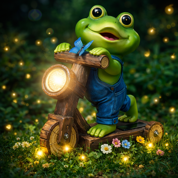 ChlinHuoho napelemes kerti béka lámpa 25,4 × 19,9 × 10 cm – LED dekoráció, kültéri szolár kerti világítás (BBD)