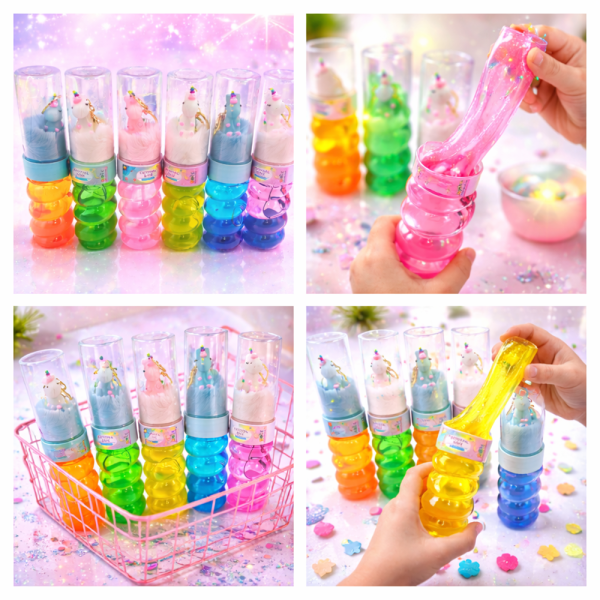 Crystal Mud unikornisos slime játék – színes glitter slime kulcstartós unikornissal gyerekeknek - 1 db ( BBMJ)