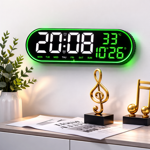 Digitális LED falióra GH8021 – nagy kijelzős, távirányítós elektronikus óra, modern design (BBD)