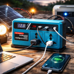 EnerVolt 120W akkumulátoros inverter 18–21V → 220V – 2 csatlakozóval, USB gyorstöltés, kijelző (BBD)