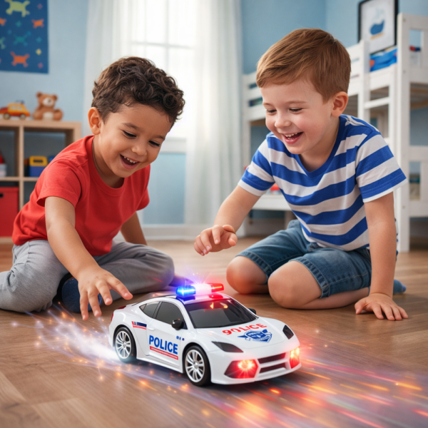 FlashCop interaktív rendőrautó – LED fényes, szirénás játék autó gyerekeknek, 18×9×7 cm (BBJ)
