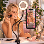FlexiGlow Pro rugalmas kamera kar LED körlámpával – telefontartós selfie és livestream állvány TikTokhoz és videózáshoz (BBD)