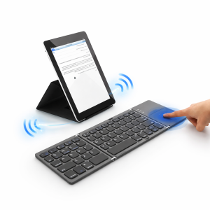 FoldKey összecsukható Bluetooth billentyűzet érintőpaddal – mini vezeték nélküli billentyűzet laptophoz, tablethez és mobilhoz (BBD)