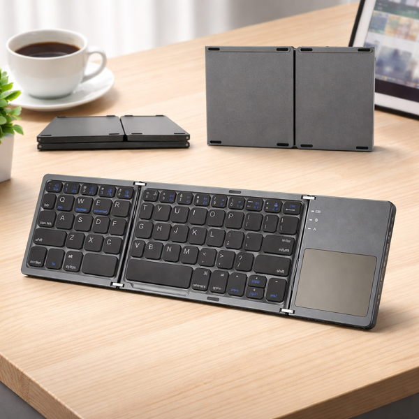 FoldKey összecsukható Bluetooth billentyűzet érintőpaddal – mini vezeték nélküli billentyűzet laptophoz, tablethez és mobilhoz (BBD)