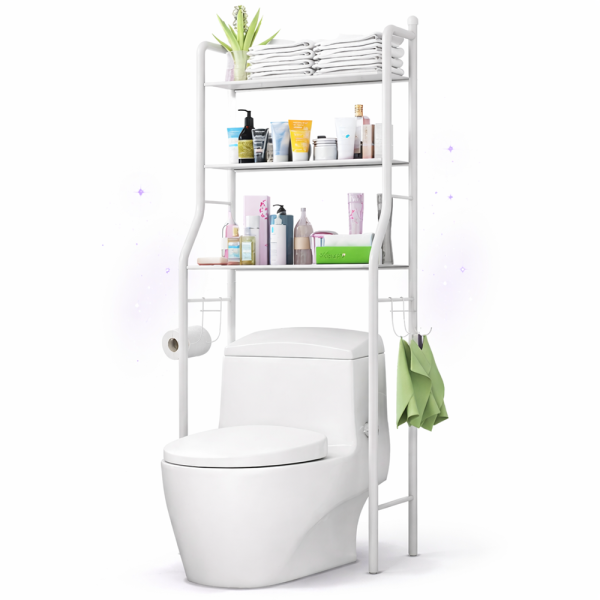 HomeNest fürdőszobai tároló állvány WC fölé – 3 polcos WC fölötti fürdőszobai polcrendszer (BBV)