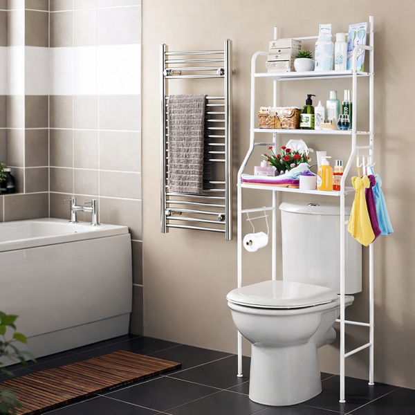 HomeNest fürdőszobai tároló állvány WC fölé – 3 polcos WC fölötti fürdőszobai polcrendszer (BBV)