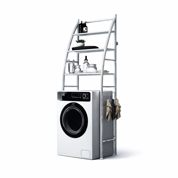 HomeNest mosógép fölé helyezhető tárolópolc – 3 polcos fürdőszobai és mosókonyhai állvány, fehér 68×25×166 cm (BBV)