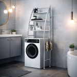 HomeNest mosógép fölé helyezhető tárolópolc – 3 polcos fürdőszobai és mosókonyhai állvány, fehér 68×25×166 cm (BBV)