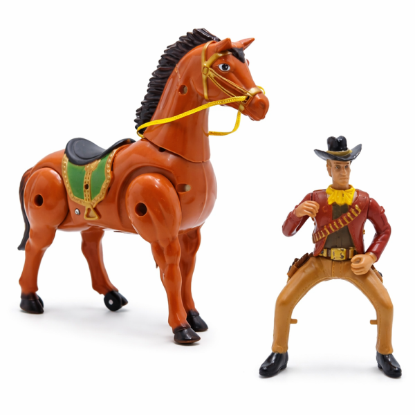 Kevin a Cowboy mozgó lovas akciófigura – hangot adó western cowboy játék lóval gyerekeknek 18×16×6 cm (BBJ)