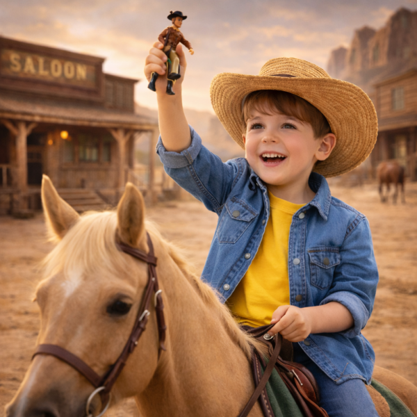 Kevin a Cowboy mozgó lovas akciófigura – hangot adó western cowboy játék lóval gyerekeknek 18×16×6 cm (BBJ)