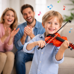 LittleMaestro gyerek játék hegedű vonóval – 4 húros klasszikus játék hangszer gyerekeknek 42 cm (BBJ)