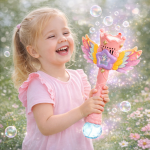 Magic Bubble tündér buborékfújó – LED-es világító buboréklövő pálca gyerekeknek, automata működéssel rózsaszín (BBJ)