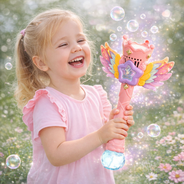 Magic Bubble tündér buborékfújó – LED-es világító buboréklövő pálca gyerekeknek, automata működéssel rózsaszín (BBJ)
