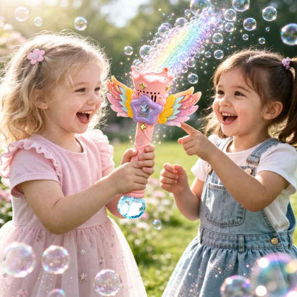 Magic Bubble tündér buborékfújó – LED-es világító buboréklövő pálca gyerekeknek, automata működéssel rózsaszín (BBJ)