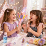 Magic Bubble tündér buborékfújó – LED-es világító buboréklövő pálca gyerekeknek, automata működéssel rózsaszín (BBJ)